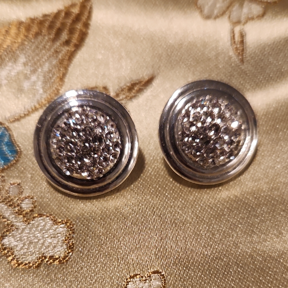 Silver Clip On Earrings with Rhinestones